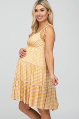 Yellow Plaid Tiered Maternity Dress