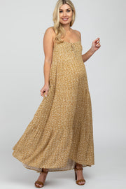 Yellow Floral Front Cutout Tiered Maternity Maxi Dress