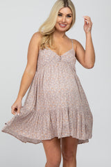 Lavender Floral Button Front Ruffle Hem Maternity Dress