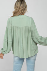 Mint Green Ruffle Neck Pintuck Balloon Sleeve Maternity Top