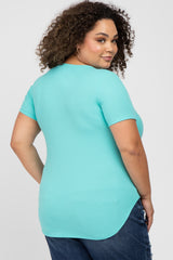 Mint Ribbed V-Neck Short Sleeve Plus Maternity Top