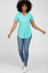 Mint Ribbed V-Neck Short Sleeve Top