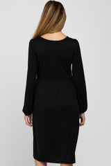 Black Button Front Long Sleeve Maternity Dress