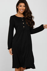 Black Button Front Long Sleeve Dress