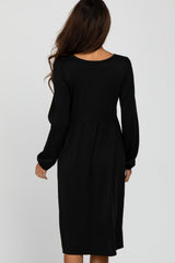 Black Button Front Long Sleeve Dress