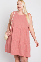 Rust Striped Sleeveless Tiered Plus Dress