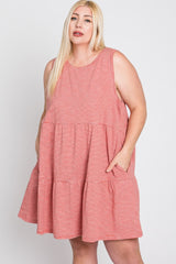 Rust Striped Sleeveless Tiered Plus Dress