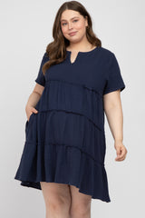 Navy Linen Babydoll Plus Maternity Dress