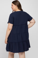 Navy Linen Babydoll Plus Maternity Dress