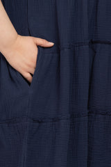 Navy Linen Babydoll Plus Maternity Dress