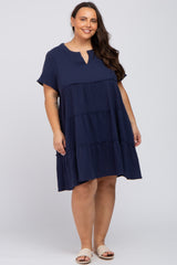 Navy Linen Babydoll Plus Maternity Dress