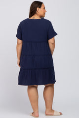 Navy Linen Babydoll Plus Dress