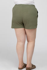 Olive Drawstring Maternity Plus Shorts