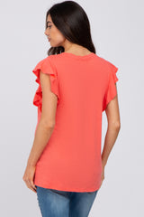 Coral Ruffle Sleeve Maternity Top