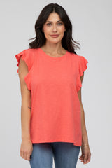 Coral Ruffle Sleeve Maternity Top