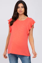 Coral Ruffle Sleeve Maternity Top