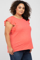 Coral Ruffle Sleeve Maternity Plus Top