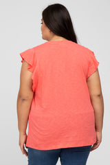 Coral Ruffle Sleeve Plus Top