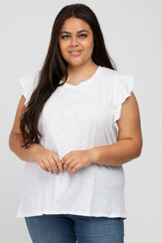 White Ruffle Sleeve Plus Top