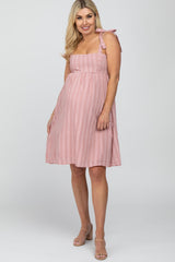 Pink Striped Babydoll Maternity Dress