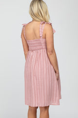 Pink Striped Babydoll Maternity Dress