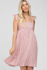 Pink Striped Babydoll Maternity Dress