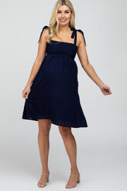 Navy Blue Striped Babydoll Maternity Dress