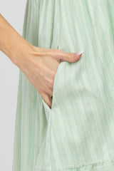 Mint Green Striped Square Neck Ruffle Strap Dress