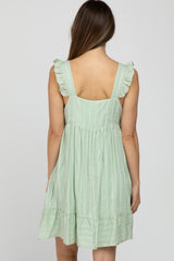 Mint Green Striped Square Neck Ruffle Strap Maternity Dress