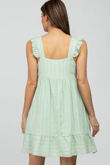 Mint Green Striped Square Neck Ruffle Strap Dress