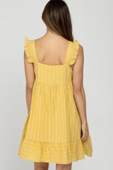 Yellow Striped Square Neck Ruffle Strap Maternity Dress