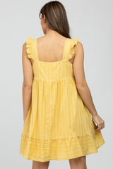 Yellow Striped Square Neck Ruffle Strap Dress