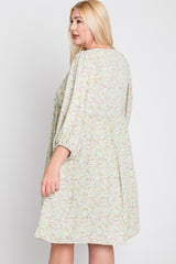 Light Olive Floral Ruffle Waist Plus Dress