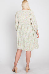 Light Olive Floral Ruffle Waist Plus Dress