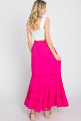 Fuchsia Crochet Inset Ruffle Trim Maxi Skirt