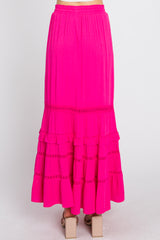 Fuchsia Crochet Inset Ruffle Trim Maxi Skirt