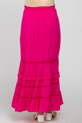 Fuchsia Crochet Inset Ruffle Trim Maternity Maxi Skirt