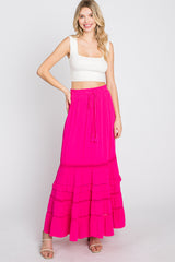 Fuchsia Crochet Inset Ruffle Trim Maternity Maxi Skirt