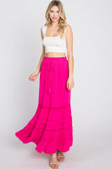 Fuchsia Crochet Inset Ruffle Trim Maxi Skirt