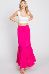 Fuchsia Crochet Inset Ruffle Trim Maxi Skirt