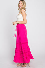 Fuchsia Crochet Inset Ruffle Trim Maxi Skirt