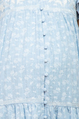 Light Blue Floral Embroidered Button Front Maternity Midi Dress