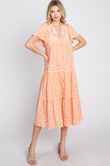 Orange Floral Embroidered Button Front Maternity Midi Dress