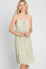 Light Olive Printed Tiered Sleeveless Dress