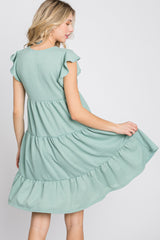 Mint Green Ruffle Sleeve Tiered Dress