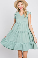 Mint Green Ruffle Sleeve Tiered Dress