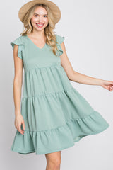 Mint Green Ruffle Sleeve Tiered Dress