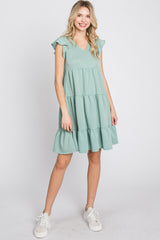 Mint Green Ruffle Sleeve Tiered Dress