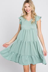 Mint Green Ruffle Sleeve Tiered Dress