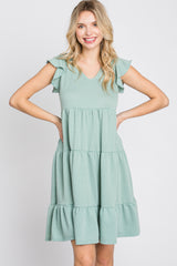 Mint Green Ruffle Sleeve Tiered Dress